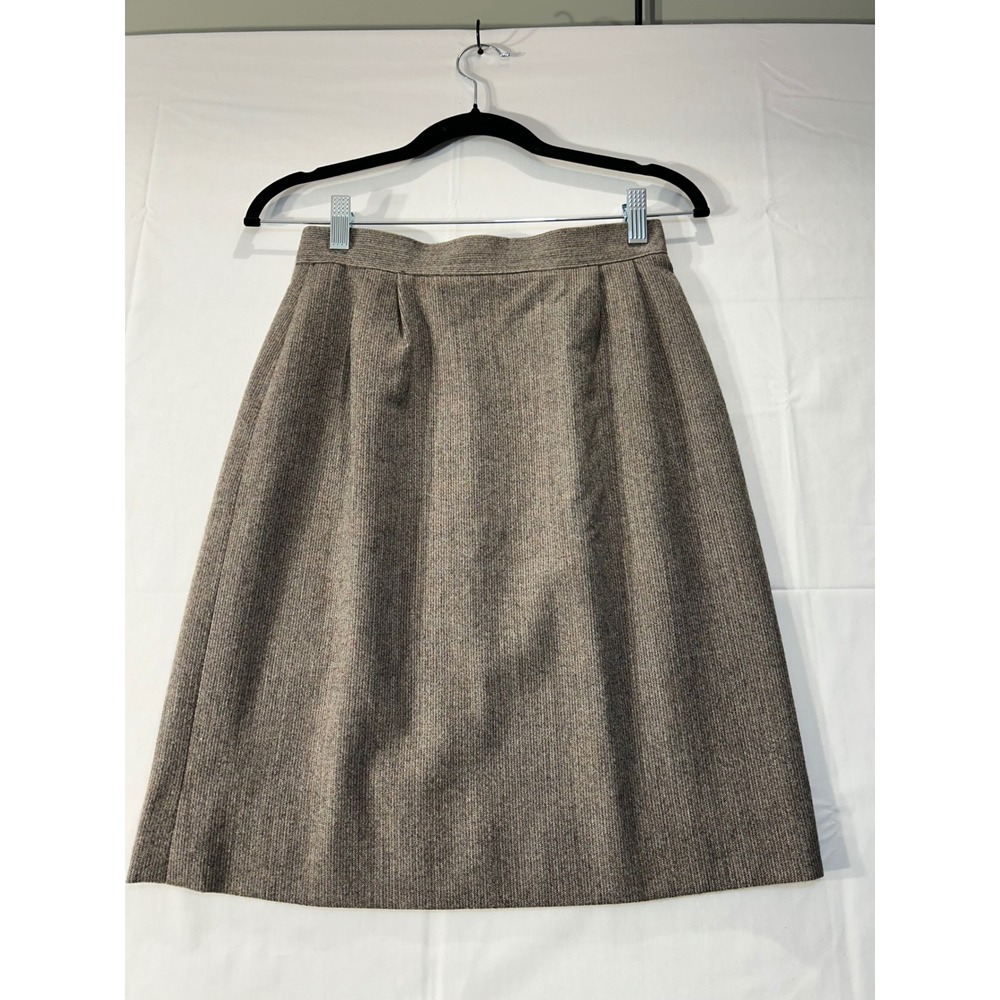 Harve Benard Vintage Brown Herringbone Wool A-Line Skirt Size 8 Professional